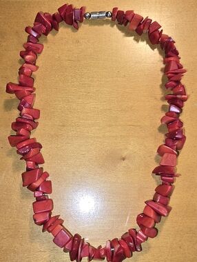 Coral Beaded Necklace sterling silver clasp 16in Long